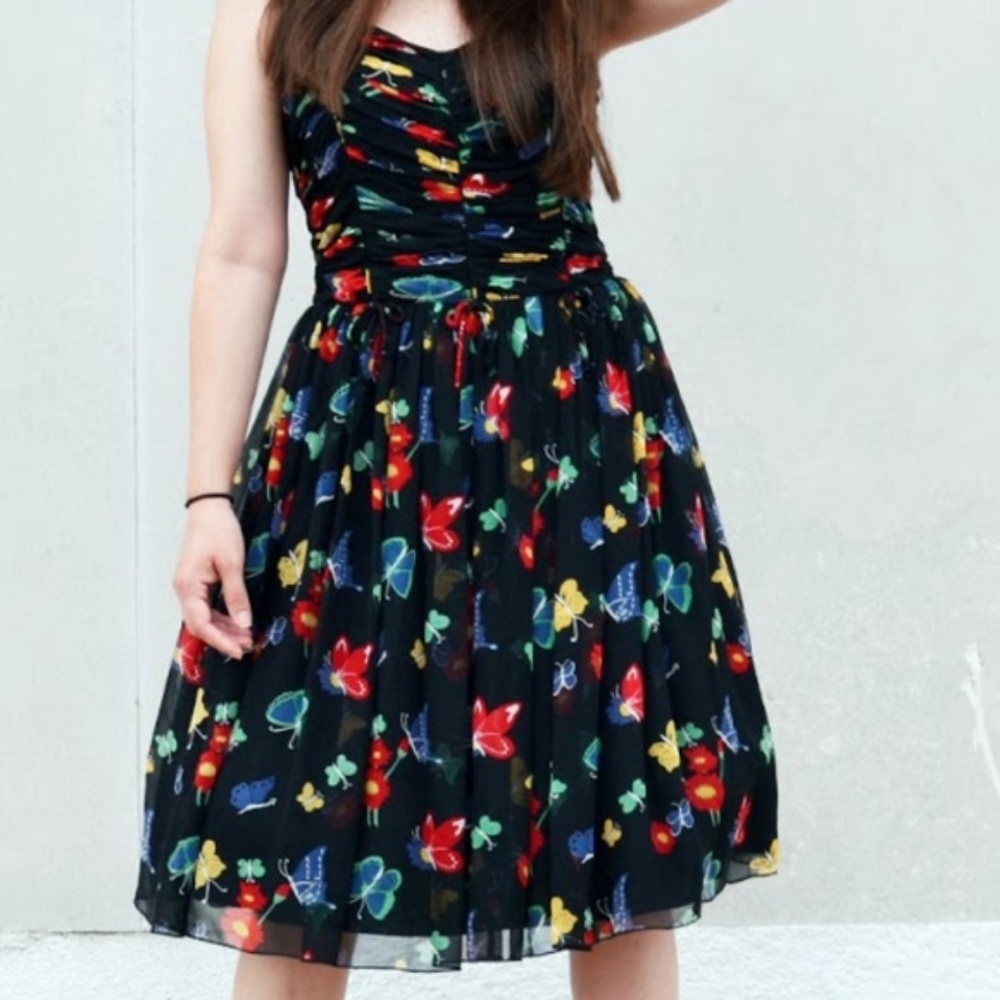 Ana Sui for Anthropologie 100% Silk butterfly Corset Dress